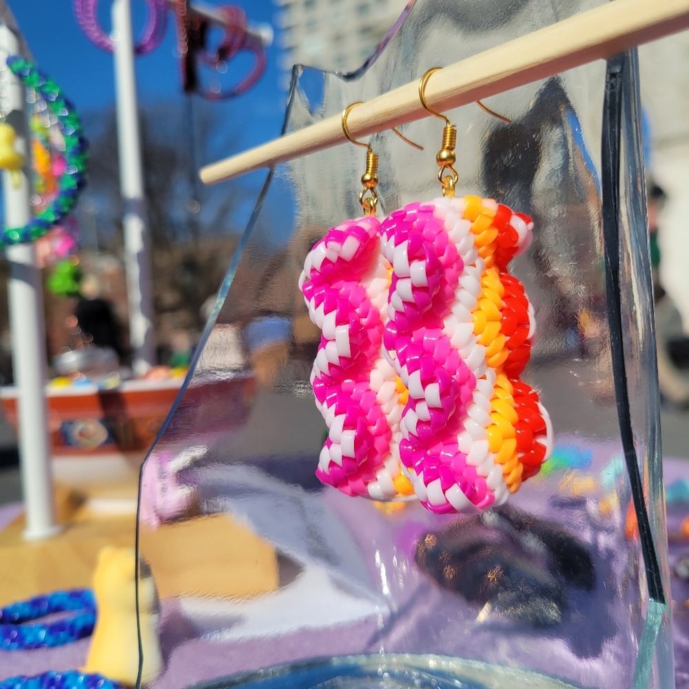 Red Orange Pink Purple Lesbian Pride Flag- Handmade Lanyard / Scoobidou Earrings